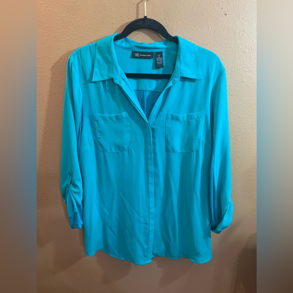 INC Turquoise Button-up Blouse - XL